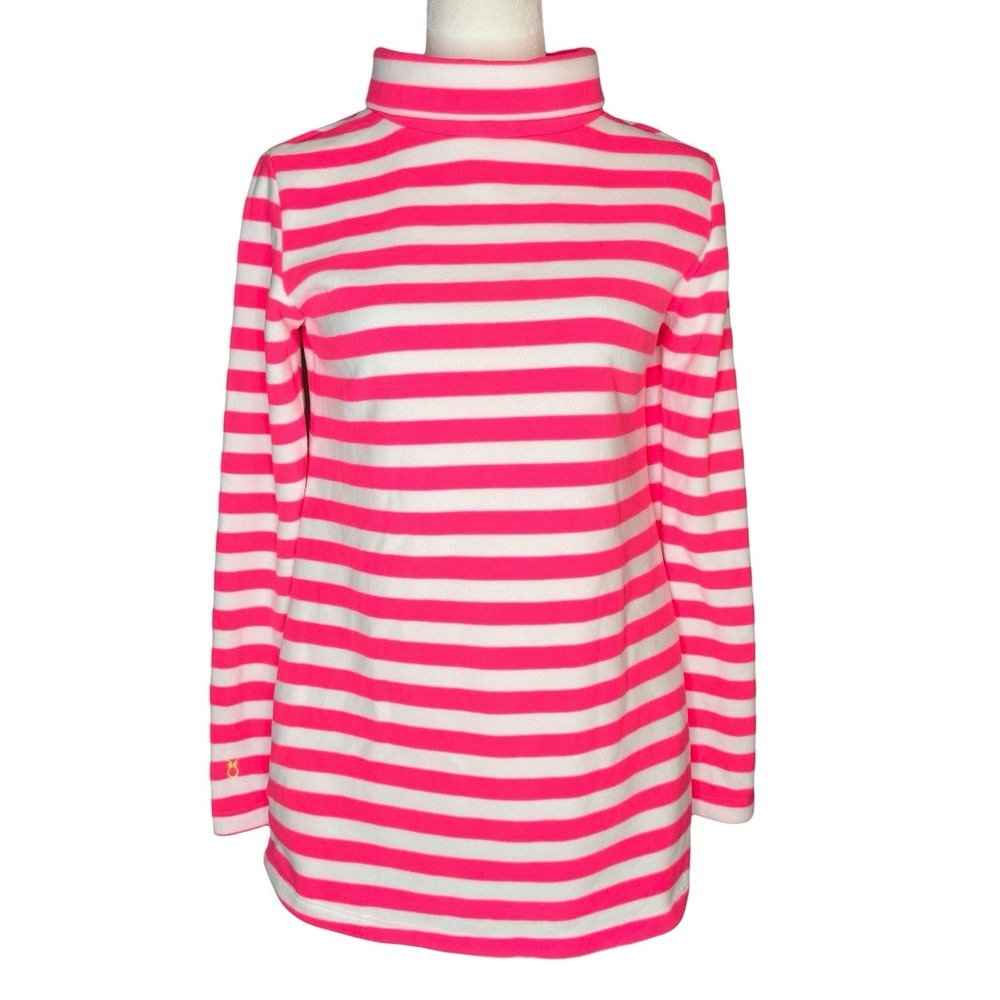 NWT Dudley Stephens S Pink‎ Striped Cobble Hill  Vello Fleece Mock Neck Pockets